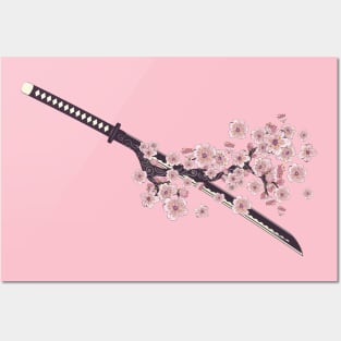 Katana with sakura branch Posters and Art